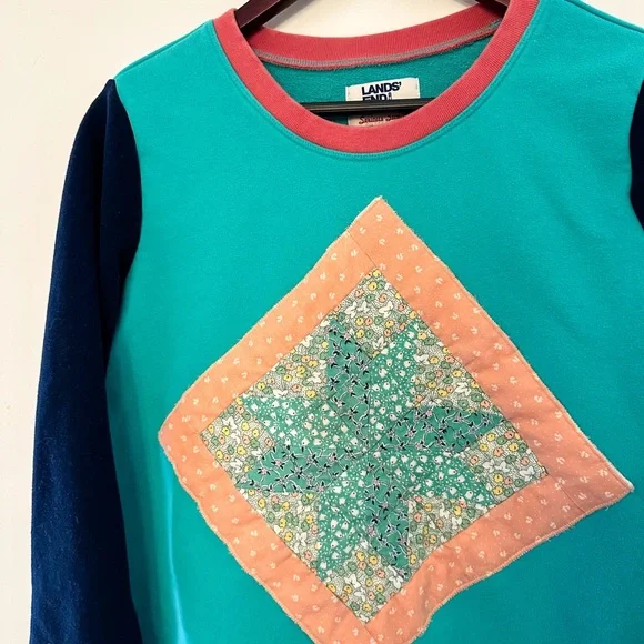 Retro 80s Quilt / Patchwork Crewneck Sweatshirt - Picture 7 of 9